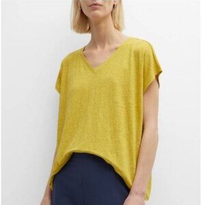 Eileen Fisher Organic Linen Jersey V-Neck Tee LemonDrop Size XL